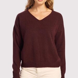 nuuds Cozy Knit V-Neck Sweater in Black Cherry
